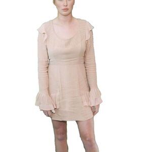 For Love & Lemons Nude Long Bell Sleeve Frill Mini Dress L